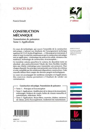 Construction mécanique, Transmission de puissance: Tome 1, Principes et  Ecoconception